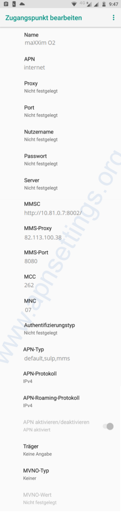 maXXim APN-Einstellungen für Android