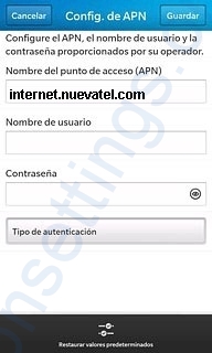 APN de Viva Bolivia Blackberry