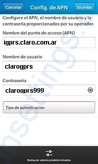 Configuración de APN Claro Argentina para Blackberry