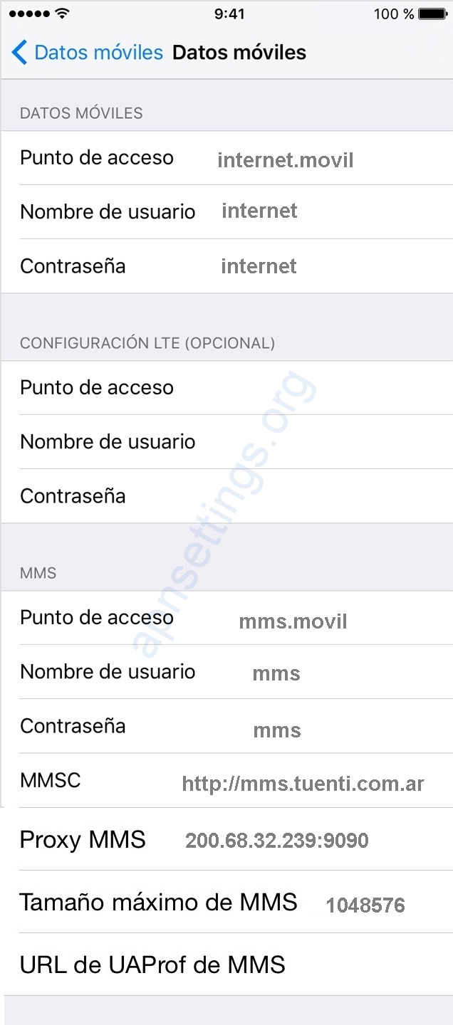 Configuración de APN Tuenti 4G Argentina iphone