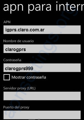 Configurar APN Claro Argentina para Windows Phone