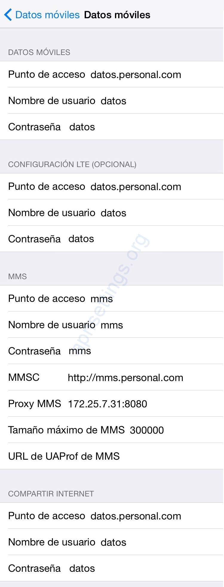 Configurar APN Personal Argentina iPhone