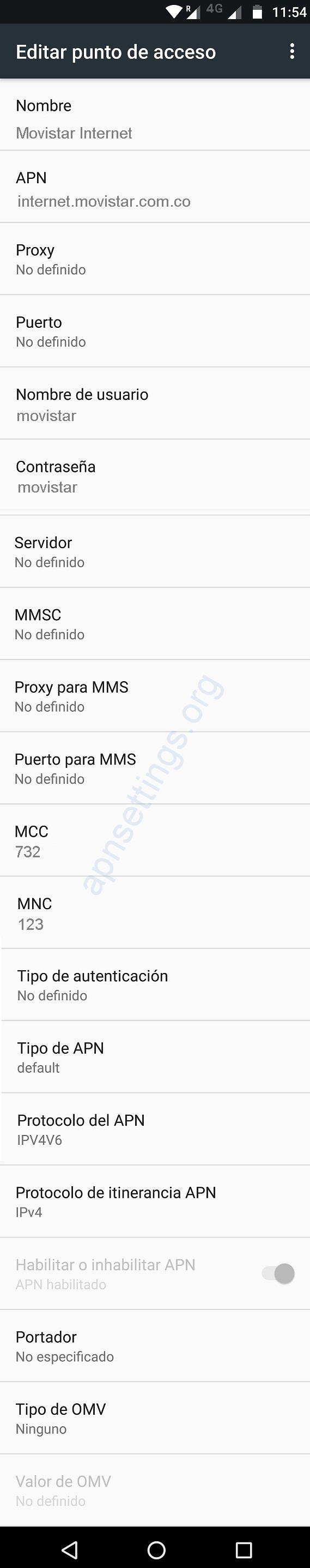 APN 4G de Movistar Colombia para Android