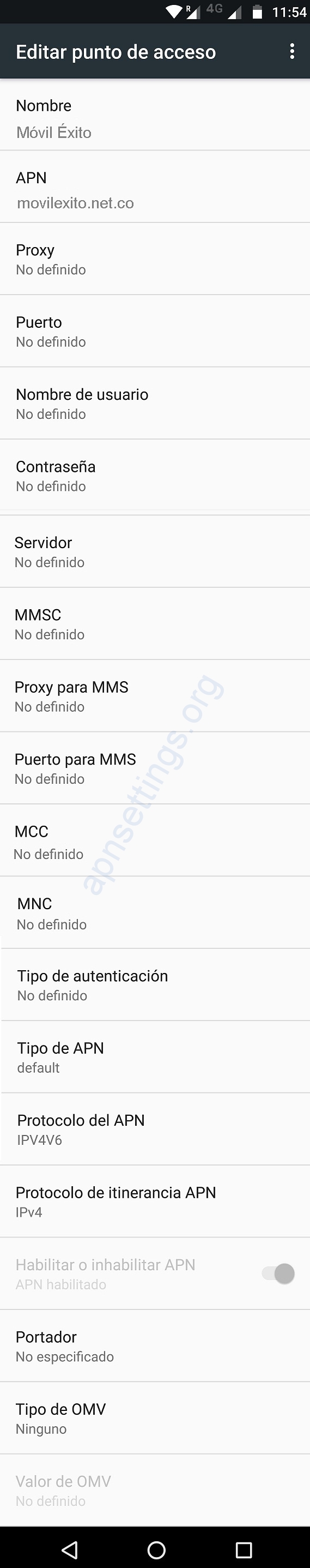 APN 4G de Móvil Éxito Colombia Android