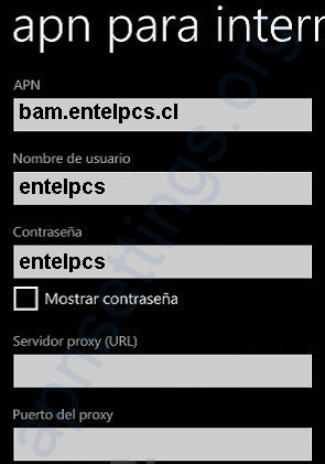 APN Entel Chile para Windows Phone