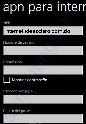 APN de Claro Dominicana para Windows Phone