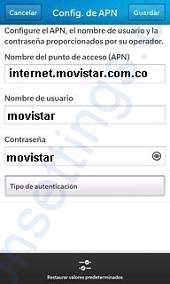 APN de Movistar Colombia para Blackberry
