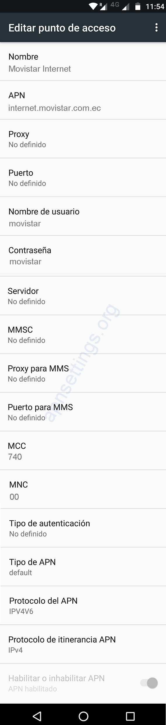 APN de Movistar Ecuador 4G LTE para Android