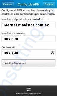 APN de Movistar Ecuador para Blackberry