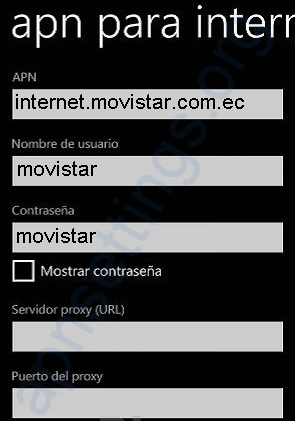 APN de Movistar Ecuador para Windows Phone