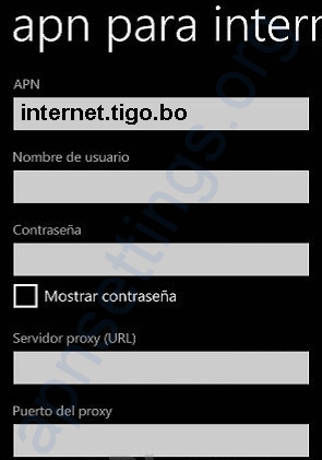 APN de Tigo Bolivia para Windows Phone