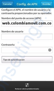 APN de Tigo Colombia para Blackberry