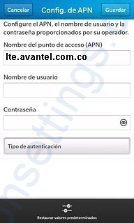 Configurar APN 4G LTE de Avantel Colombia blackberry
