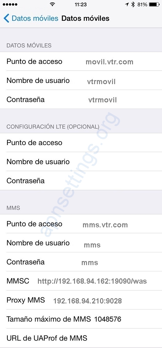 Configurar APN 4G VTR Móvil Chile iphone