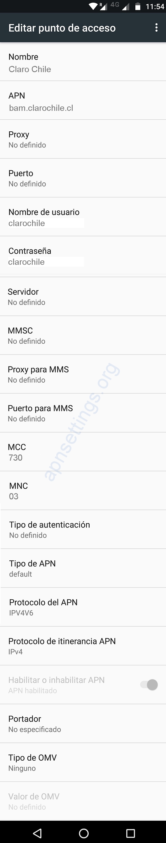 Configurar APN Claro 4G Chile en Android