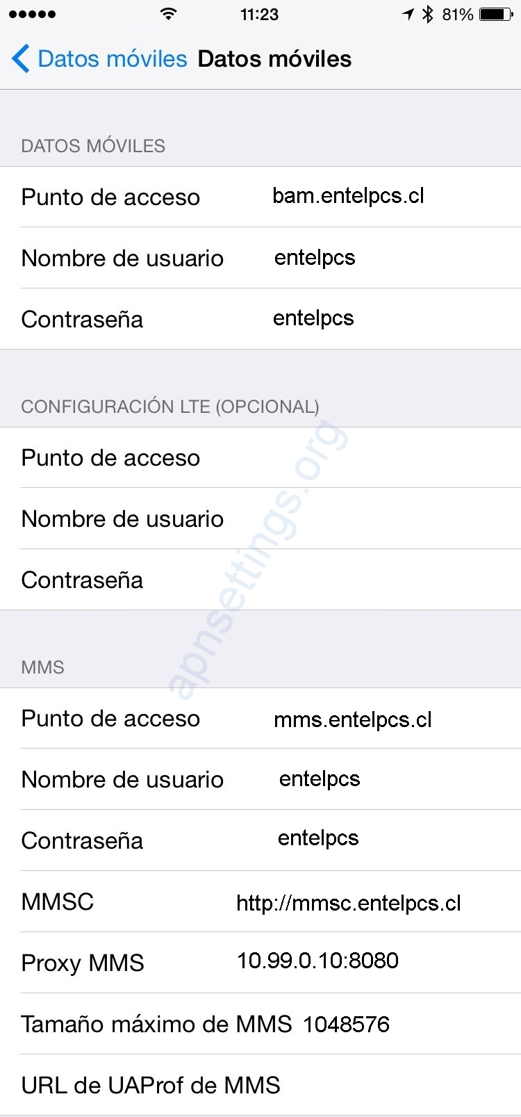 Configurar APN Entel Chile para iPhone