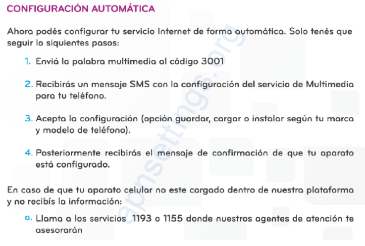 Configurar internet Kolbi por mensaje