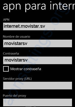 APN Movistar El Salvador para Windows Phone