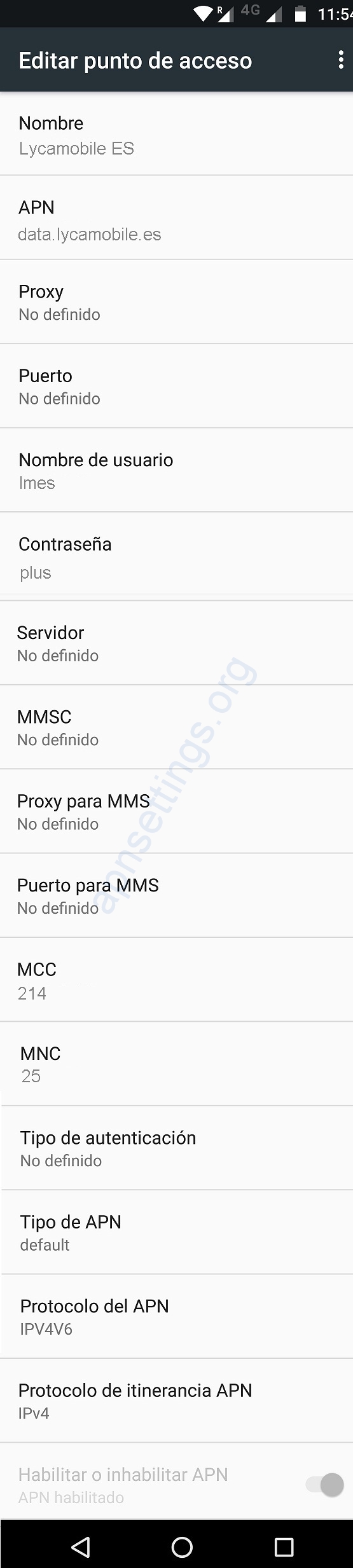 APN de Lycamobile España 4G para Android