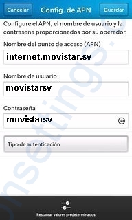 APN de Movistar El Salvador para Blackberry