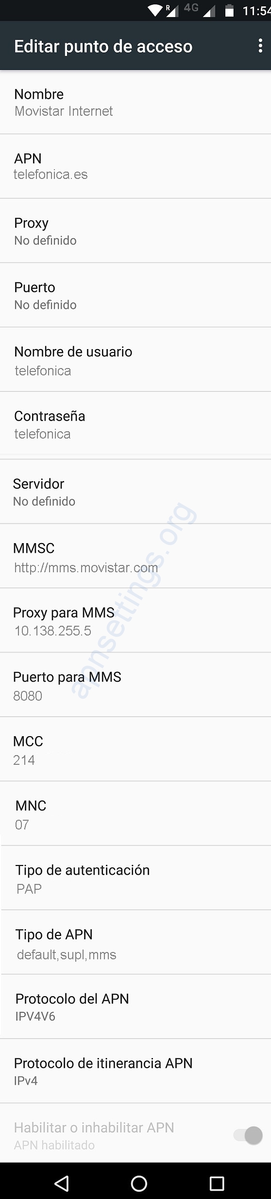 APN de Movistar España 4G para Android
