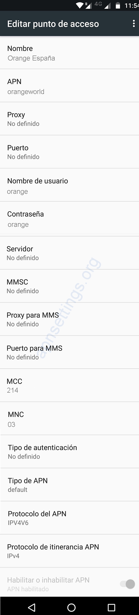 APN de Orange España 4G para Android