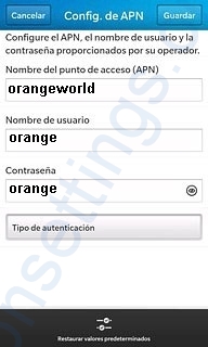 APN de Orange España para Blackberry