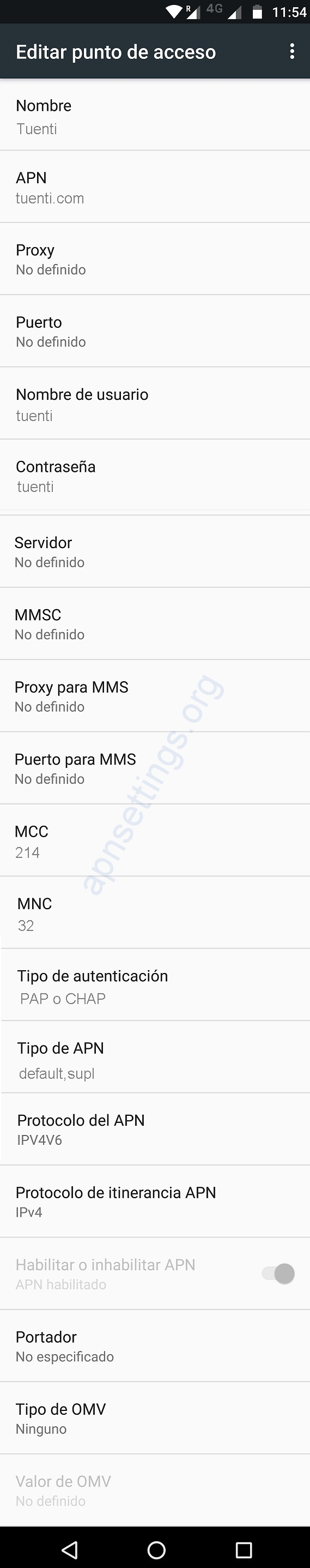 APN de Tuenti Movil 4G España