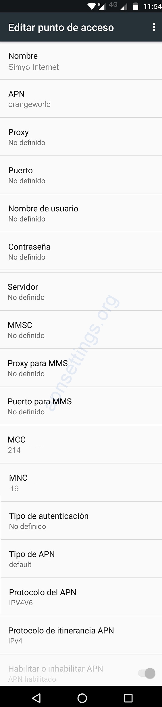 Configurar Internet de Simyo 4G en Android