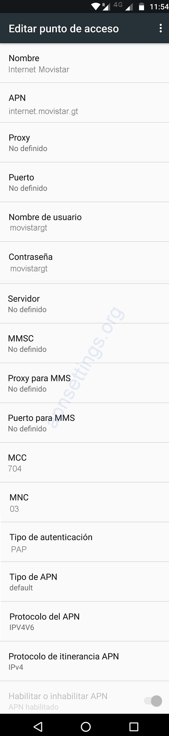 APN de Movistar Guatemala 4G LTE para Android
