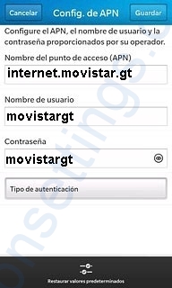APN de Movistar Guatemala para Blackberry
