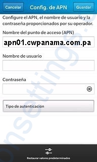 APN de Blackberry Cable and Wireless Panama