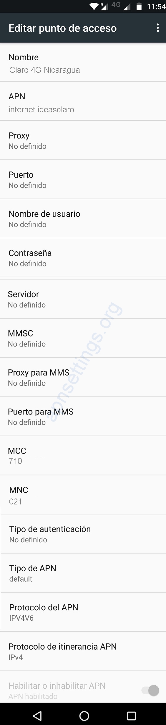 APN de Claro Nicaragua 4G LTE para Android