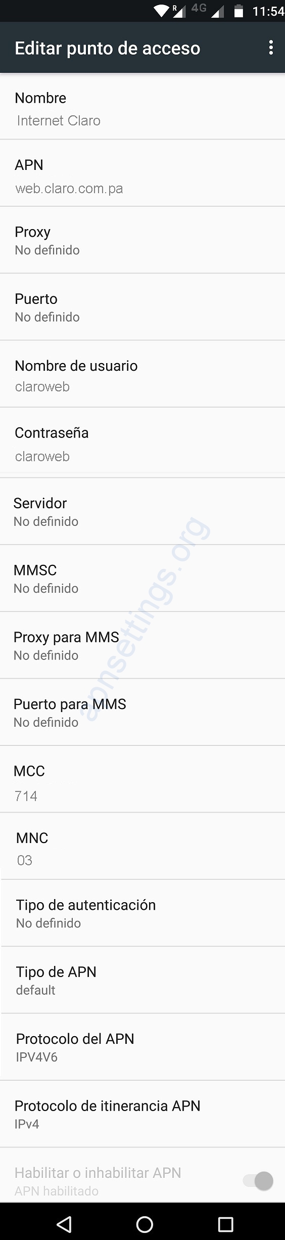 APN de Claro Panama 4G LTE para Android