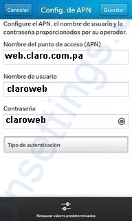 APN de Claro Panama para Blackberry