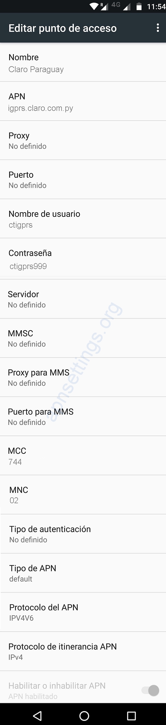 APN de Claro Paraguay 4G para Android