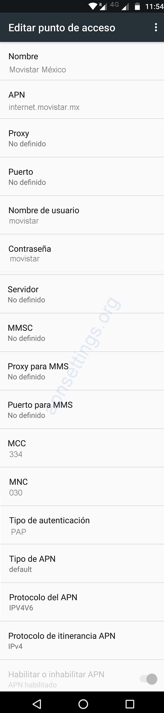 APN de Movistar México 4G LTE para Android