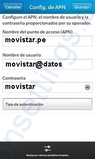 APN de Movistar Peru para Blackberry