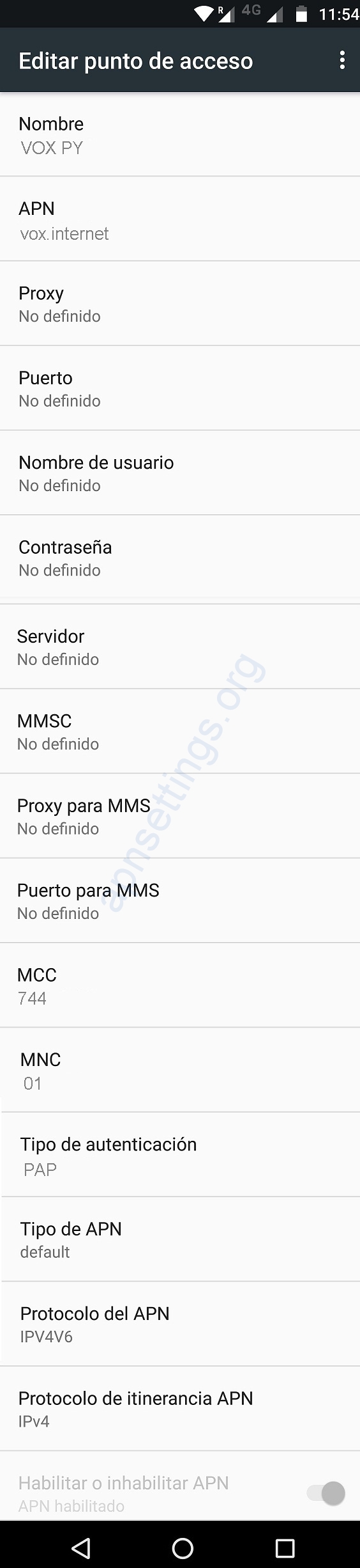 APN de VOX Paraguay 4G LTE