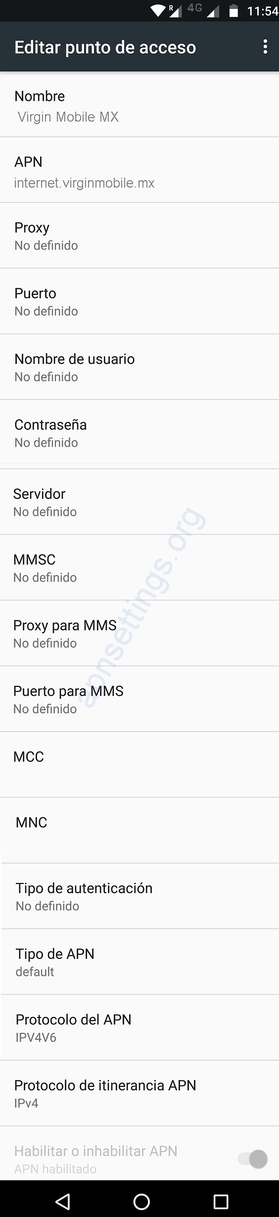 APN de Virgin Mobile México 4G