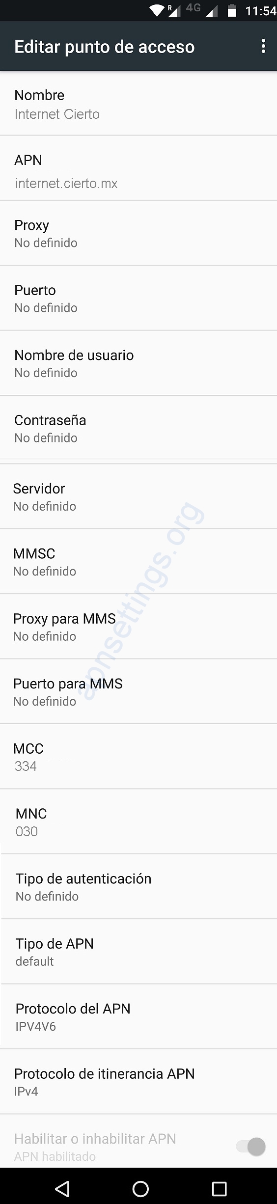 Configuración de APN Cierto México 4G LTE