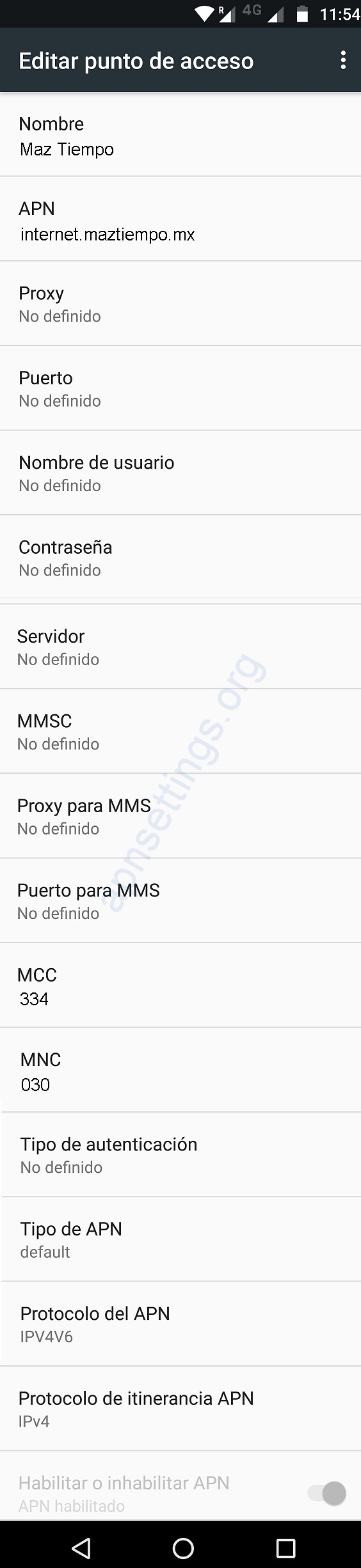 Configurar APN de Maz Tiempo