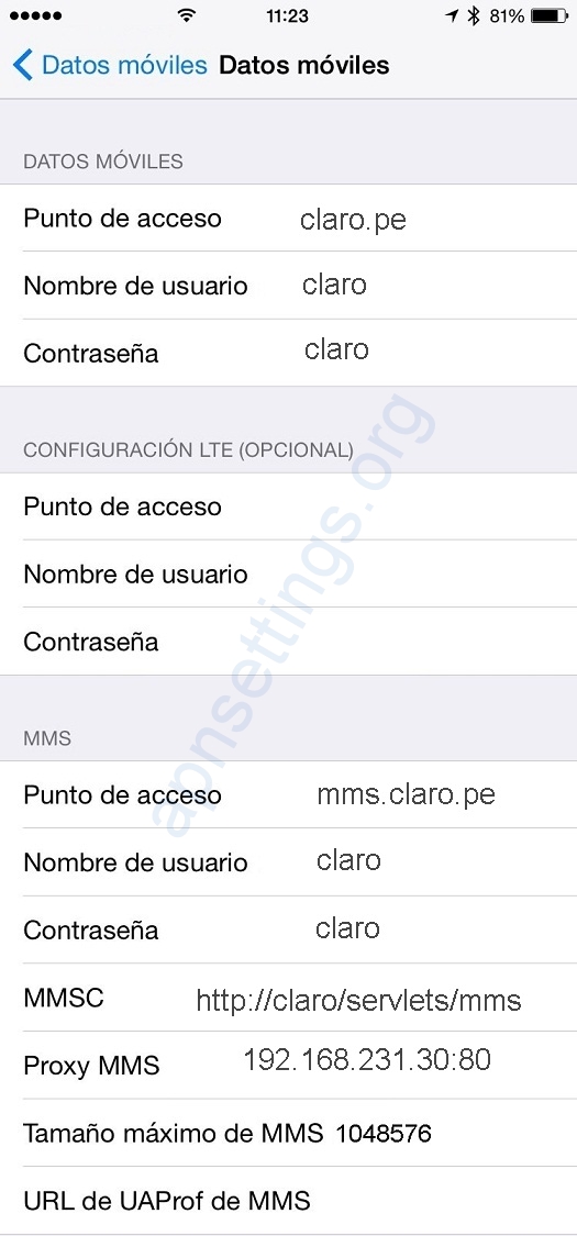 APN de Claro Peru para iPhone