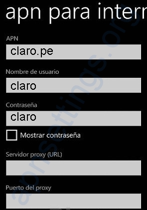 APN de Claro Peru para nokia windows