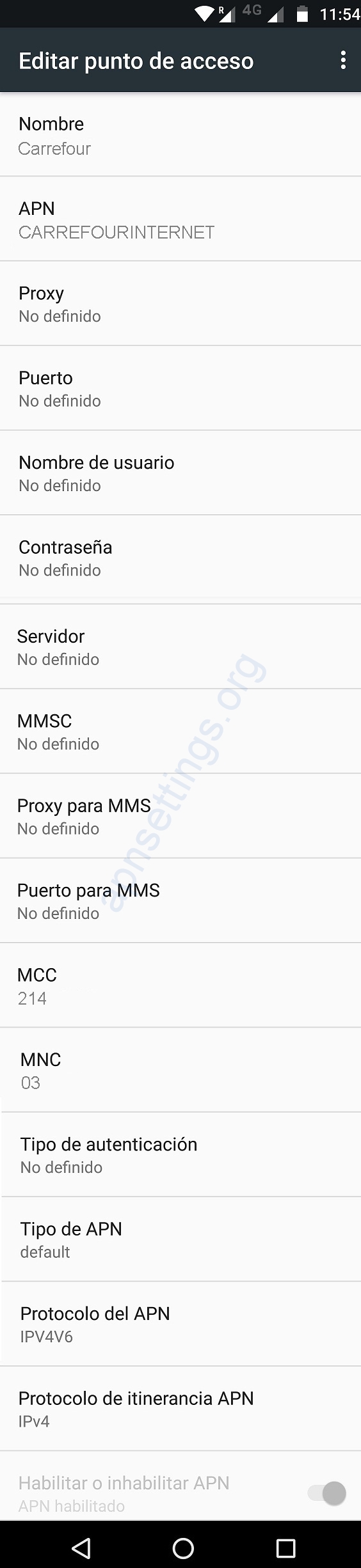 APN de Carrefour Móvil para Android