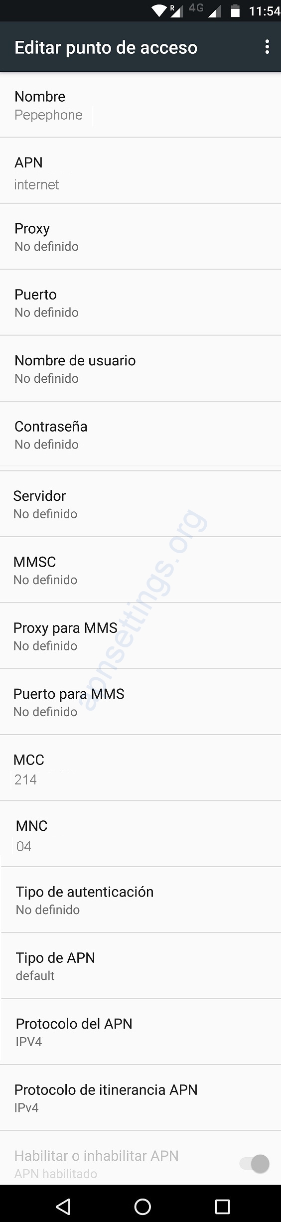 APN de Pepephone para Android