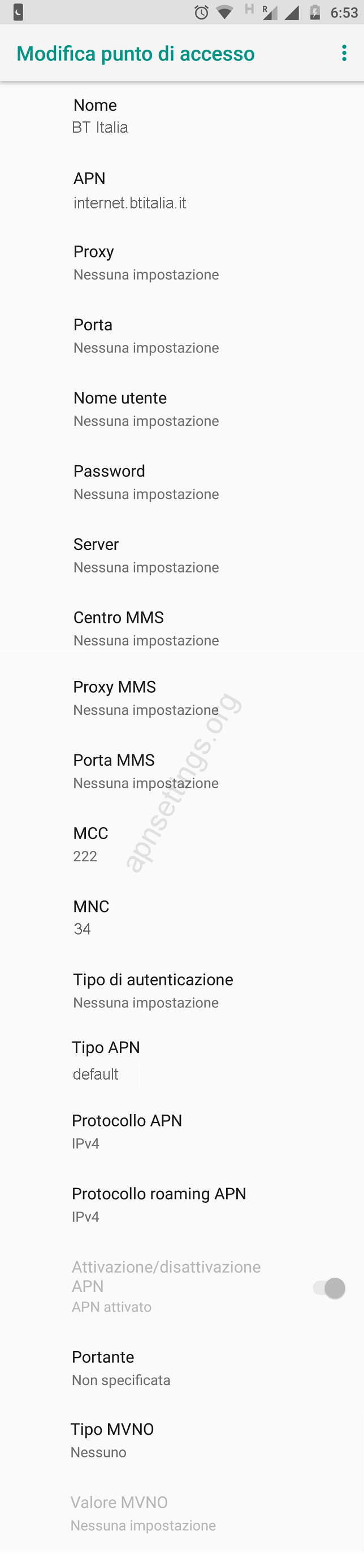 Configurazione APN BT Italia per Android