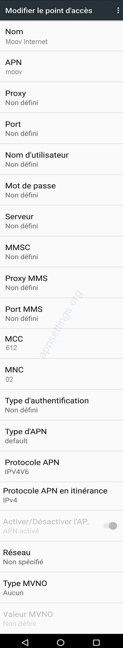 APN Internet 4G Moov CI Pour Android
