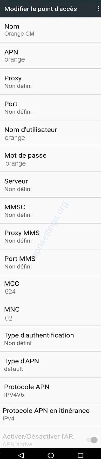 Configuration APN Orange Cameroun sur Android