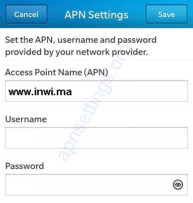 Configuration Internet Inwi pour Blackberry